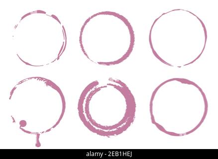 Vector set of traces of a wineglass. Splashes and traces of wine glass. Circles and rings on white background Stock Vector