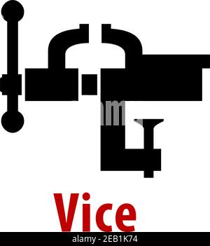 Vice tool icon with text isolated on white background for repair or construction design Stock Vector