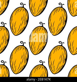 Yellow melon fruit seamless pattern on white background for agriculture design Stock Vector