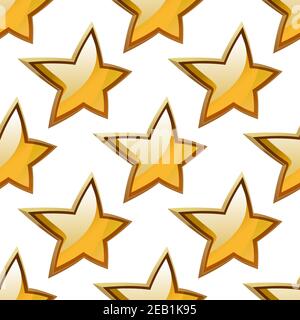 Seamless festive pattern with golden bright shining stars on white background for wrapping paper or festive party decor design Stock Vector