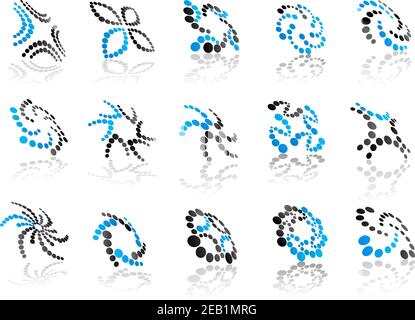 Abstract 3d volume icons set in dotted style with shadows for business design Stock Vector