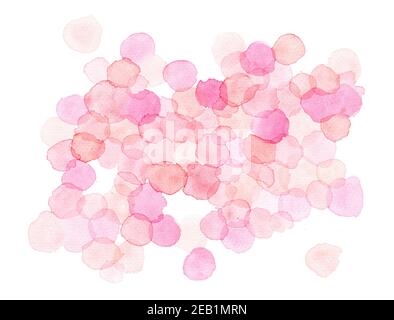 Watercolor polka dots pattern. Light pink round shapes abstract background. Bubbles isolated on white background. Watercolor circles pattern Stock Photo