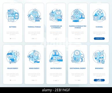 Purchasing solar energy system onboarding mobile app page screen with concepts set Stock Vector