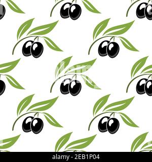 Black olives seamless pattern for nutrition or healthy food concept design Stock Vector
