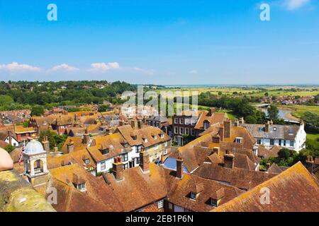 View of Rye town vicinity seen from St Mary's Church tower.Rye is an English town near the coast in East Sussex,UK,2016 Stock Photo