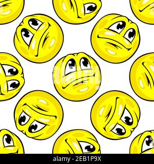 Joyful yellow emoticons seamless pattern with repeated motif of cartoon glossy smiley on white background for fabric or wrapping design Stock Vector