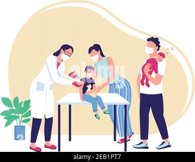 Vaccine injection for children flat concept vector illustration Stock Vector