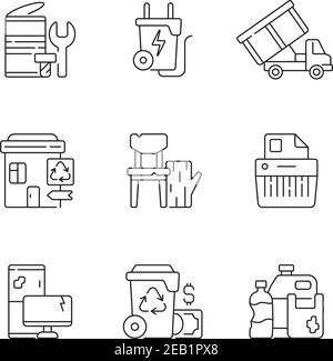 Garbage collection linear icons set Stock Vector