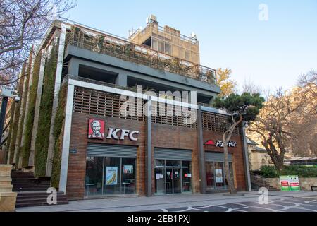 Baku - Azerbaijan: 2 January 2021. KFC fast food restaurant. Kentucky Fried Chicken KFC is the world's second largest restaurant. Online Stock Photo