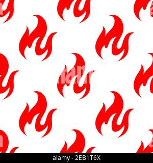 Hot red swirls of fire flames seamless pattern in retro style on white background suitable for wallpaper or wrapping paper design Stock Vector