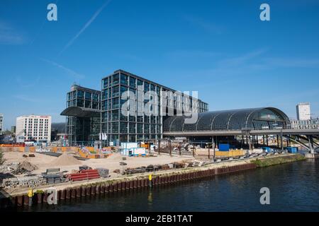 Berlin Germany - April 22. 2018: Berlin central train station, work is ongoing for the new S21 local train line Stock Photo