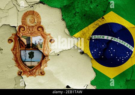Flags of Manaus and Brazil painted on cracked wall Stock Photo - Alamy