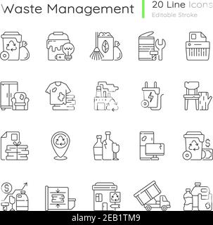 Waste management linear icons set Stock Vector