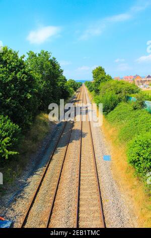 The Marshlink line is a railway line in South East England. It runs from Ashford, Kent via Romney Marsh, Rye and the Ore Tunnel to Hastings,UK Stock Photo