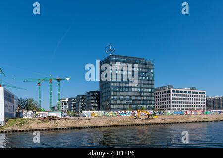 Berlin Germany - April 20. 2018: The remains of the Berlin Wall seen from River Spree Stock Photo