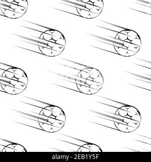 Seamless pattern of flying football balls with motion trails in doodle sketch style on white background Stock Vector