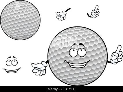Happy smiling white golf ball cartoon character with symmetric dimpled pattern for sporting mascot design Stock Vector