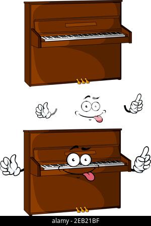 Teasing cartoon brown piano character isolated on white background for performance or music design Stock Vector