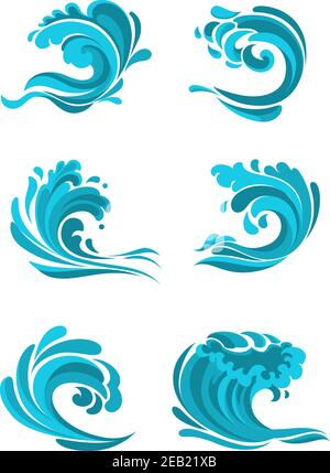 Curling sea and ocean blue waves for use as environment, nature or ecology concept design Stock Vector