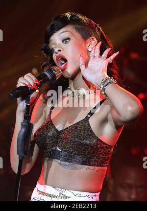 London, UK, 19th November 2012. American Singer-Songwriter Rihanna performs live on stage as part of her 777 tour, secret gig at the HMV Forum in Kentish Town, London. Stock Photo