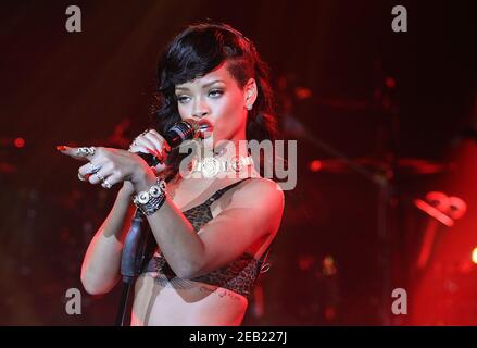 London, UK, 19th November 2012. American Singer-Songwriter Rihanna performs live on stage as part of her 777 tour, secret gig at the HMV Forum in Kentish Town, London. Stock Photo