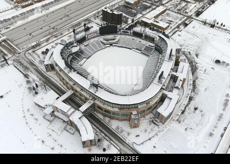 An aerial view of Guaranteed Rate Field, Sunday, Feb. 7, 2021, in Chicago.  The stadium is the home of the Chicago White Sox. Photo via Credit:  Newscom/Alamy Live News Stock Photo - Alamy