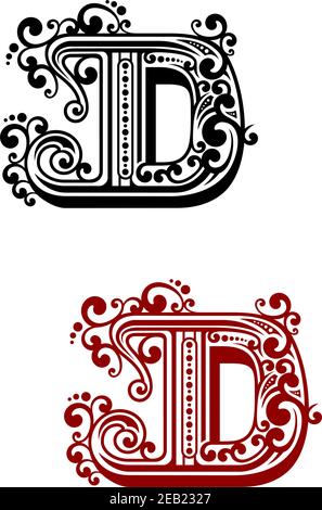 Ancient capital letter D with floral elements for calligraphy, antique or monogram design Stock Vector