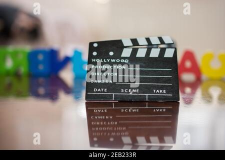 movie  clapper on a dark background Stock Photo