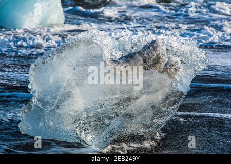 Icebergs on the coast of Diamond beach near Jokulsarlon in South Iceland Stock Photo