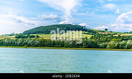 Danube River in hilly Wachau Valley landscape, Austria Stock Photo