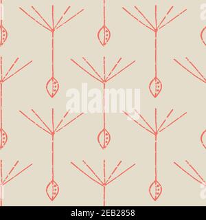 Dandelion seed seamless vector pattern background. Backdrop of abstract of floating herbacious flower seeds midcentury color backdrop. Stylised hand Stock Vector