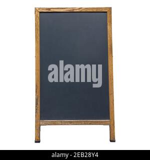 a blank sidewalk chalkboard sign isolated on pure 255 white with clipping path embedded Stock Photo
