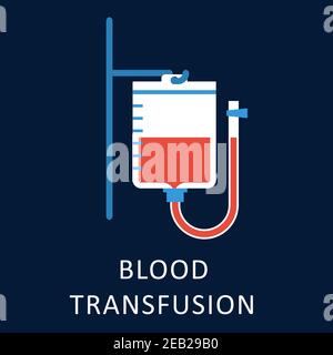 Blood transfusion flat icon with blood bag hanging on hook of a stand for medicine and healthcare concept design Stock Vector