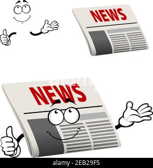 Cartoon newspaper character with news headline show thumb up gesture, isolated on white background Stock Vector