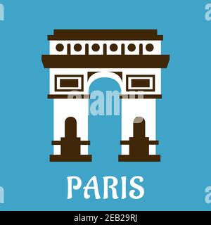 Arc de Triomphe travel landmark icon in flat style depicting exterior facade of the famous historical memorial of France and Paris Stock Vector