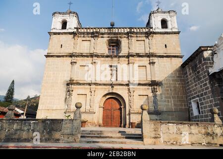 Old stone church in colonial city - School of Christ in Antigua Guatemala Stock Photo