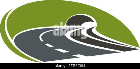 Icon of highway road heading into a tunnel through green mountain cliff, suitable for transportation or travel design Stock Vector