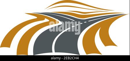 Forked road symbol with highway divided road on two ways, for transportation or navigation concept Stock Vector