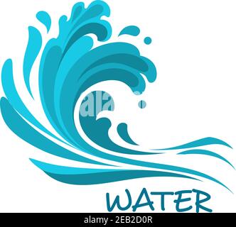 Stormy sea wave crashing over beach abstract symbol, for nature or ecology design Stock Vector