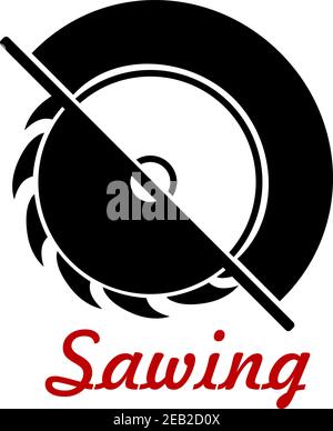 Bench saw tool black silhouette with sharp circular saw blade isolated on white background Stock Vector