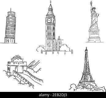 World landmarks place sketch vector illustration. Handwritten sketch ...