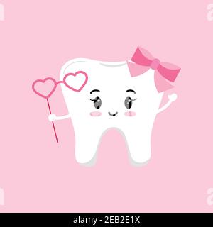 Valentines day tooth with heart shape glasses dental icon Stock Vector