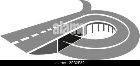 Highway abstract icon with overpass road turns to the sharply curved ramp merging onto intersecting road, for transportation design Stock Vector