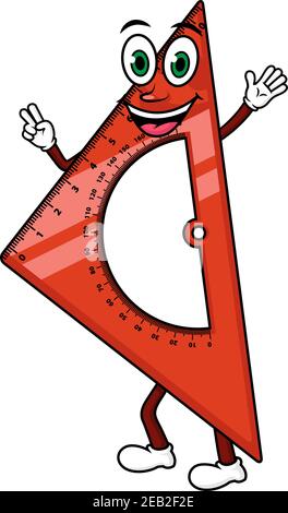 Cartoon happy red triangle character isolated on white, for education or school stationery design Stock Vector