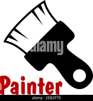 Paintbrush tool icon with short bristle and wooden handle, isolated on white background Stock Vector