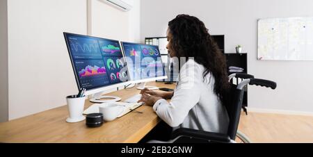 Business Data Analyst Woman Using Computer Screen Stock Photo