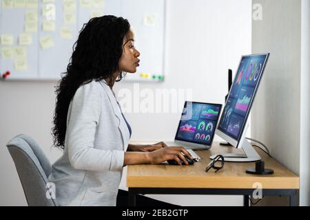 Business Analyst Woman Using Computer Data Tech Stock Photo