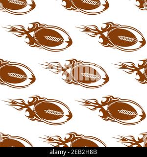 Speedy flaming american football balls with fire trails seamless background pattern for sports design design Stock Vector