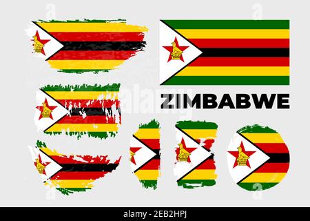 Grunge style brush painted Zimbabwe country flag illustration. Stock Vector