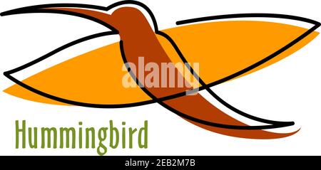 Graceful tropical hummingbird bird icon with a wide open wings in orange and brown colors, isolated on white background Stock Vector